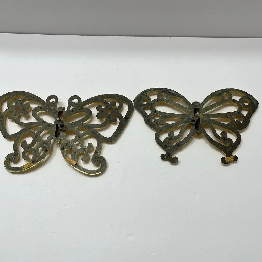 Vintage Syroco Homeco Butterfly Wall Hangings 1978 Faux Rattan Yellow 9.5